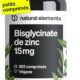 Zinc Bisglycinate Pur 15mg 365 Comprimes Vegetaliens Zinc pour Plus d'un An Antioxydant et Beaute pour une Peau Saine Syst