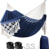 ANYOO Hamac de Jardin Exterieur Coton Hamac a Pampilles Macrame avec Sangles d'arbre, Hamac Compact Portable avec Sac de Transport p
