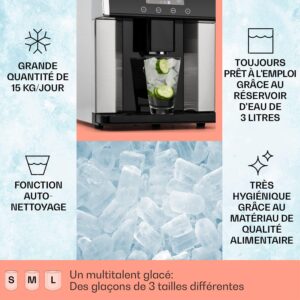 Machine à glaçons Klarstein 3 L, jusqu’à 15 kg, 3 tailles