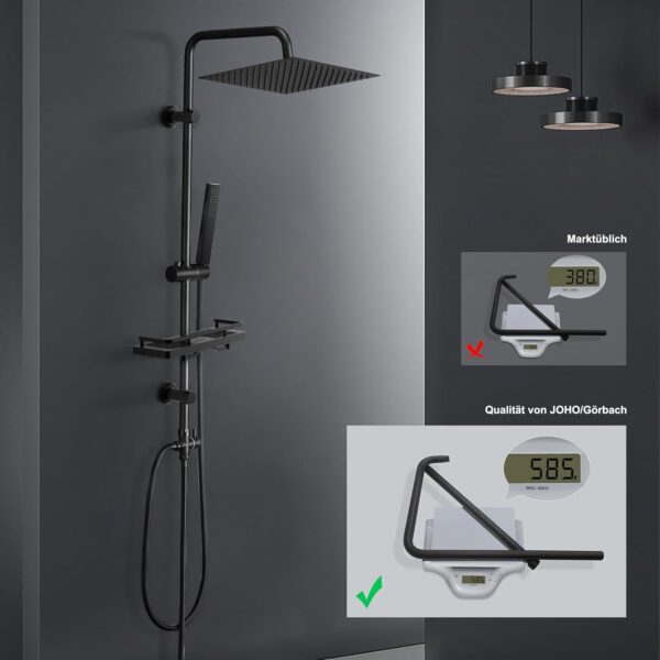 Gorbach Rainfall Shower Column without Tap Stainless Steel Adjustable Wall Mounted Shower Set Rain System with Rain Shower Head, She
