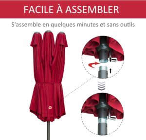 Outsunny Parasol de jardin exterieur parasol double rectangulaire 4,6L x 2,7l x 2,4H m avec ouverture fermeture manivelle, sacs de l