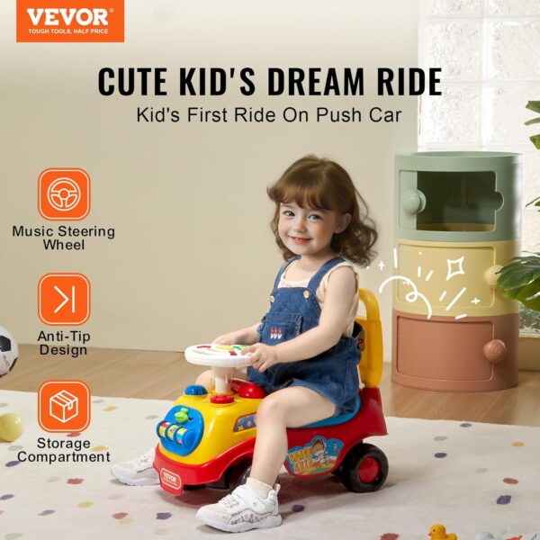 VEVOR Push Car for Toddlers 1-3 Years Old Kids Car with Musical Steering Wheel and Horn, Sit Up Stand Toy, Under Seat Storage for Bo