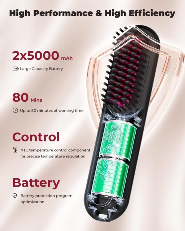 71Kj7RvIMsL._AC_SL1500_.jpg CARER SPARK Brosse Lissante Sans Fil 10000mAh Fer a Lisser avec Millions d'Ions Negatif, Autonomie de 80min Chauffage Rapide en 30s