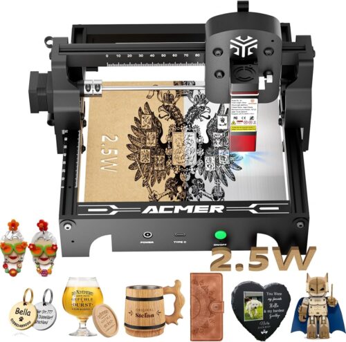 Acmer S1 Graveur Laser, DeCoupeuse Et Graveuse Laser Haute PreCision 2500 MW, Surface De Travail Portable 130 X 130 MM Convient Au B