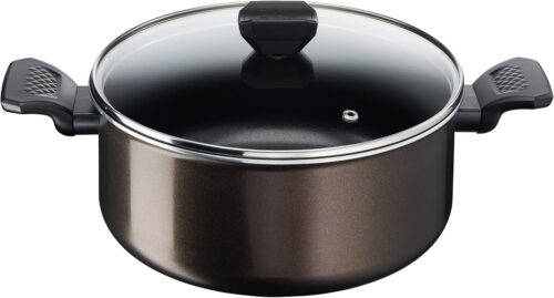 Tefal Faitout 24 cm (4,7 L) couvercle verre, Tous feux sauf induction, Revetement antiadhesif, Fabrique en France, Easy Cook Cle