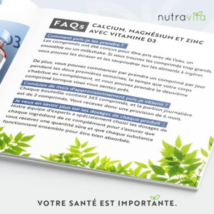 Calcium, magnesium, zinc enrichi en vitamine D3 - Supplement de haute resistance 365 comprimes vegetariens Offre de 6 mois Fab