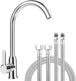 Mitigeur cuisine monocommande col de cygne inox chaud/froid