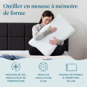 LUCID Memory Foam Pillow 40 x 60 cm Cooling Gel Infused Breathable Cushion Washable Cover Memory Shape Pillow, White