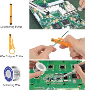 Fer a Souder Set,80W Temperature Reglable 180-500C Electronique de Precision avec Interrupteur ONOFF, 5 Conseils de soudage,Barre