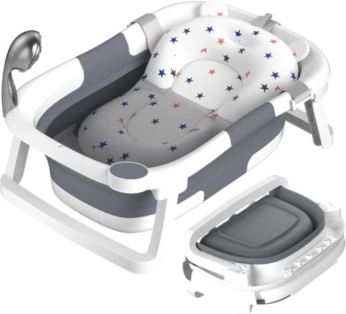 Rabb 1st Baignoire Bebe Pliable, La Baignoire Enfant Convient aux Nouveau Nes aux Tout Petits et Dispose d'un Tapis Antiderapant et