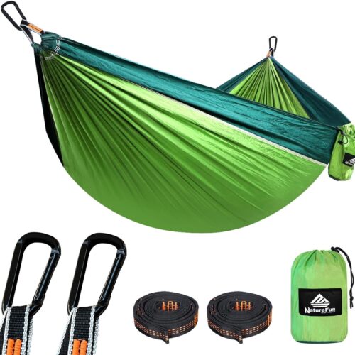 NATUREFUN Hamac Ultra-leger de Voyage Camping 300 kg Capacite de Charge,(275 x 140 cm) Nylon a Parachute 2 x Mousquetons de quali