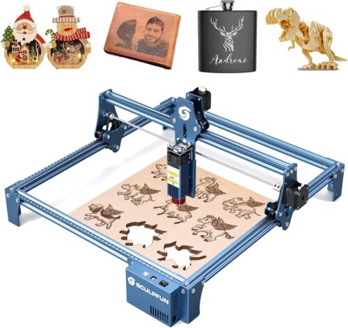 SCULPFUN 5W Graveur Laser, Machine de Gravure Laser a Effet 90W, Gravure et Decoupe du Bois 15 mm, Protection des Yeux, 410 x 415 mm
