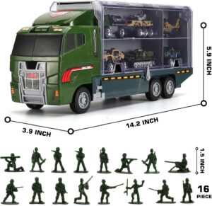 26 in 1 Military Truck with Soldier Set, Mini Military Diecast Vehicle in Carrier Truck, Army Toy Double Sided Transport Vehicle for
