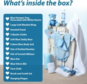 Coffret naissance bébé garçon bleu – vêtements, serviette