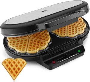 YASHE Machine A Gauffre Coeur, 10 Gaufres Classiques En Forme De Cœur Avec Revetement Antiadhesif, 5 Reglages De Temperature Ajustab
