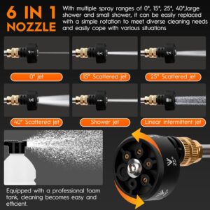 Nettoyeur Haute Pression, Nettoyeur Haute Pression sans Fil avec Buse 6 en 1, Nettoyeur Haute Pression Batterie avec 5M Tuyau, Pot e