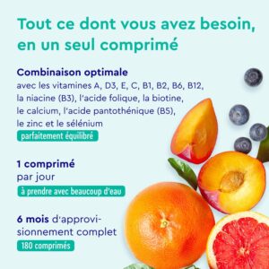 Multivitamines et Mineraux Hautement Doses, Avec Zinc, Selenium, Calcium, Biotine, Vitamines A, B1, B2, B3, B6, C, et D3, Pour Immun