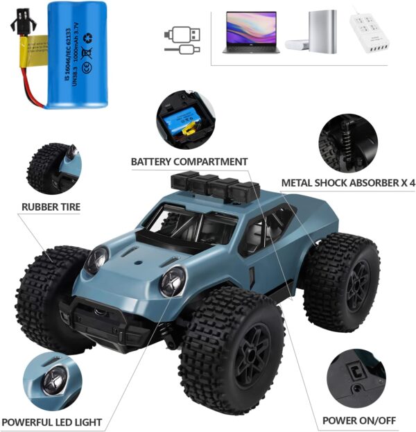 Kizeefun Voiture Telecommandee, 2,4 Ghz 120 RC Vehicule Tout-Terrain 20 KmH Jouet Electrique Tout-Terrain avec 2 Piles 50 Min De L