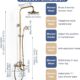 SINKTORY Retro Brass Shower Column with Mixer, Shower System Shower Set Wall Mounted Shower Kit with 20 cm Shower Head, Shower, Bath