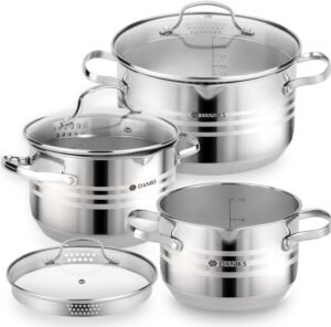 71N2q5A6bL._AC_SL1500_.jpg Daniks Tokio Batterie de Cuisine INOX 6 Pieces avec Marmites et Couvercle Passoire, Tous Feux y Compris Induction, Echelle de Mesure