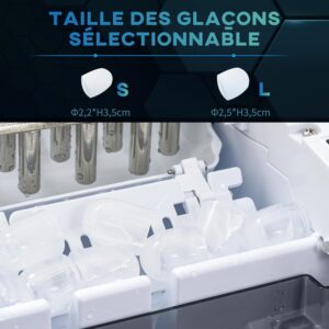 Machine à glaçons HOMCOM 12 kg/24h autonettoyante LED