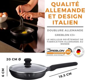 71NR81JzzhL._AC_SL1500_.jpg Poele Antiadhesive 20 cm Anti-Rayures a frire Couvercle revetement en pierre Poeles a induction Revetement interieur anti-adhesif