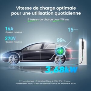 Chargeur voiture électrique Type 2 8 m 3,68 kW 16A LED