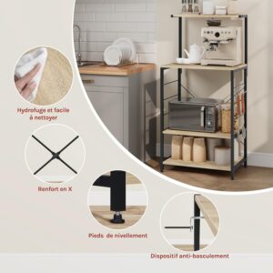 71NhbUOcLL._AC_SL1500_.jpg WOLTU Etagere Micro Onde, Meuble Cuisine Rangement, a 4 Niveaux, 4 Crochets, 60x40x123cm Noir Chene Clair