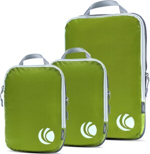Cipway Lot de 3 cubes d'emballage par compression, organiseurs de voyage ultralegers et extensibles pour bagages a main (vert 3 piec