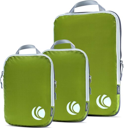 Cipway Lot de 3 cubes d'emballage par compression, organiseurs de voyage ultralegers et extensibles pour bagages a main (vert 3 piec