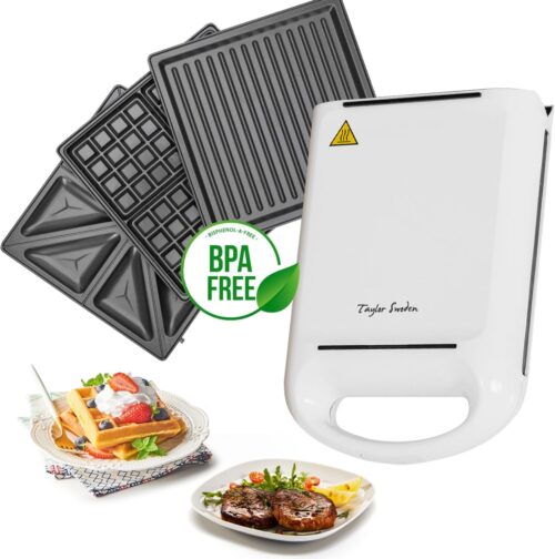 Taylor Swoden gaufrier 3 en 1, 1200W Presse a Paninis et appareil a sandwichs avec 3 Plaques,Peut contenir 4 sandwichs, Antiadhesive