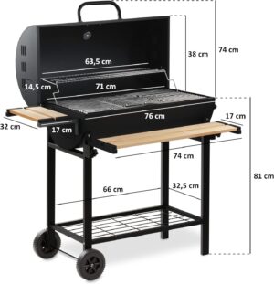 71NyaSzkr0L._AC_SL1500_.jpg BBQ-Toro Barbecue au charbon de bois avec couvercle - Diametre : 80 x (L) 42 cm - Chariot de barbecue au charbon de bois de qualite
