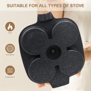 Bobikuke Poele a 4 Emplacements avec Poignee Amovible et Couvercle, Poele a Pancakes Antiadhesive en Aluminium pour Tous Feux Dont I