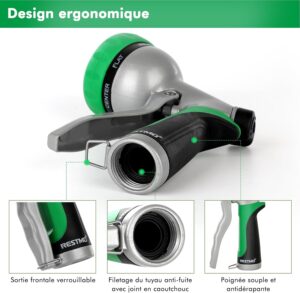 Pistolet d'arrosage RESTMO métal, 7 modèles, débit réglable