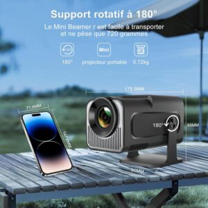 HY320 Mini Video Projector, Wifi Bluetooth Mini Video Projector Supports 4K, Portable Outdoor Projector Android TV Home Cinema Pro
