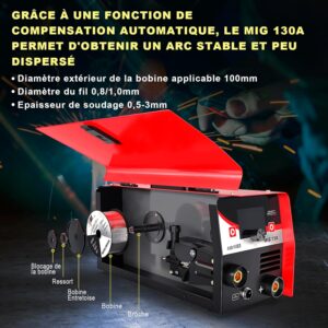 VECTOR WELDING MIG Poste a souder 130 A, fil fourre pour debutants, machine a souder Interver IGBT avec fonction de soudage a electr