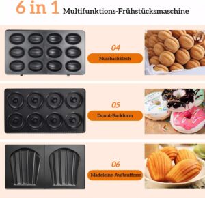 71Owk9RKkL._AC_SL1500_.jpg OKYUK Gaufrier, Gauffrier multifonctions 750W avec 6 plaques de gril antiadhesives amovibles, gauffrier repondant a differents besoi