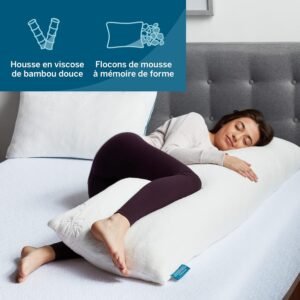 LUCID Oreiller de corps en flocons de mousse a memoire de forme - pour dormir sur le cote - oreiller de grossesse - housse ultra dou