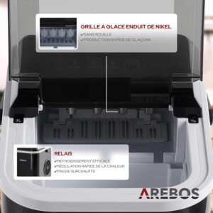Arebos Machine à glaçons 12kg/24h, 10–15 min, réservoir 1,1 L, silencieuse