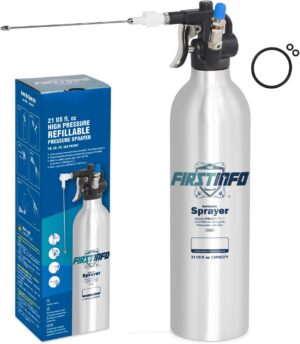 FIRSTINFO A1638 Pulverisateur Rechargeable en Aluminium Epais 620 ml Pression Max 140 psi Aerosol Reutilisable a Air Comprime