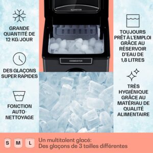 Machine à glaçons Klarstein 1,8 L, 12 kg, 3 tailles