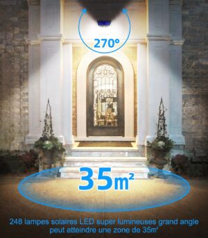 Vanranger Lampe Solaire Exterieur Detecteur Mouvement - 248 LED Lumiere Solaire Exterieur IP65 Etanche eclairage 270 Securite sans