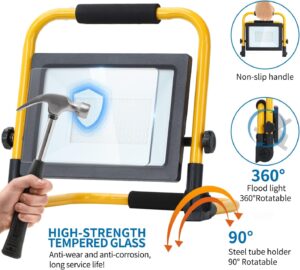 Aigostar - Projecteur de Chantier LED 50W,4480LM,Lampe Chantier avec Prise,etancheite e Portable,Lampe de Travail Mince et Leger, Ro