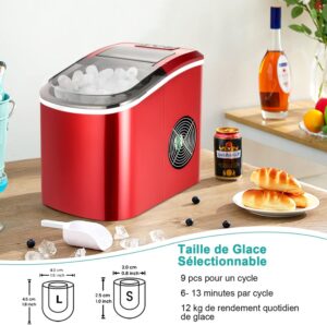 Machine à glaçons GOPLUS 12 kg/24h auto-nettoyage rouge