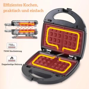 71QKmYD4d2L._AC_SL1500_.jpg OKYUK Gaufrier, Gauffrier multifonctions 750W avec 6 plaques de gril antiadhesives amovibles, gauffrier repondant a differents besoi