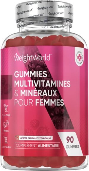 Gummies multivitamines femme – 13 vitamines, goût fraise, 90