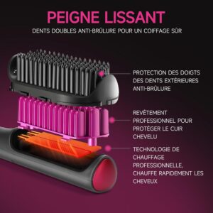 Aigostar Tessa - Brosse Lissante Ionique pour Cheveux,Fer a Lisser Professionnel,5 Reglages De Temperature,130C-210C,Chauffage Rap