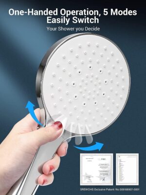 Pomme de douche SREWOHS haute pression 5 jets anti-calcaire