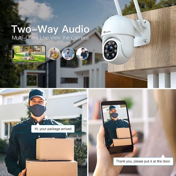 Ctronics PTZ Outdoor WiFi Surveillance Camera 1080P IP Camera Human Detection Automatic Tracking Pan 355 Tilt 90 Audio Bidirection
