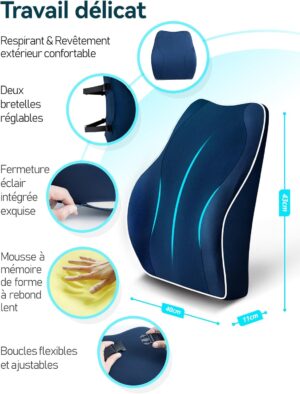 71QlpSUcYL._AC_SL1500_.jpg Travel Ease Coussin de Soutien Lombaire Ergonomique, Support Dorsal en Mousse a Memoire pour Siege de Voiture Chaise de Bureau, Doss